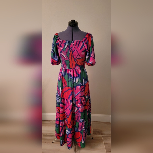 Roselyn Sanchez Tropical floral Maxi Dress L - Picture 1 of 3